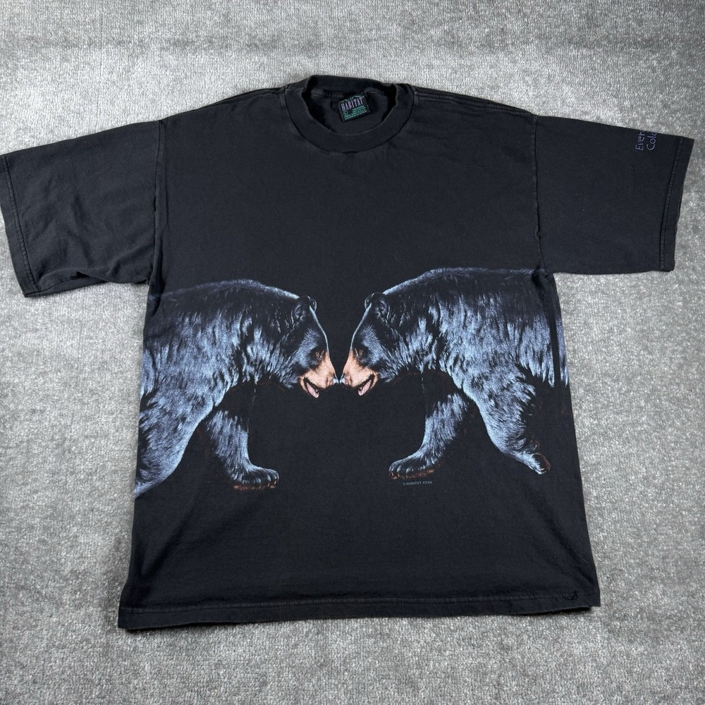 Vintage Habitat T-Shirt Men's Large Black Bear‎ Short Sleeve Evergreen Colorado